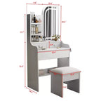 GDFStudio Draxen Modern Mirror Vanity Set with LED, Hair Dryer Holder, 3 Drawers and Open Shelves