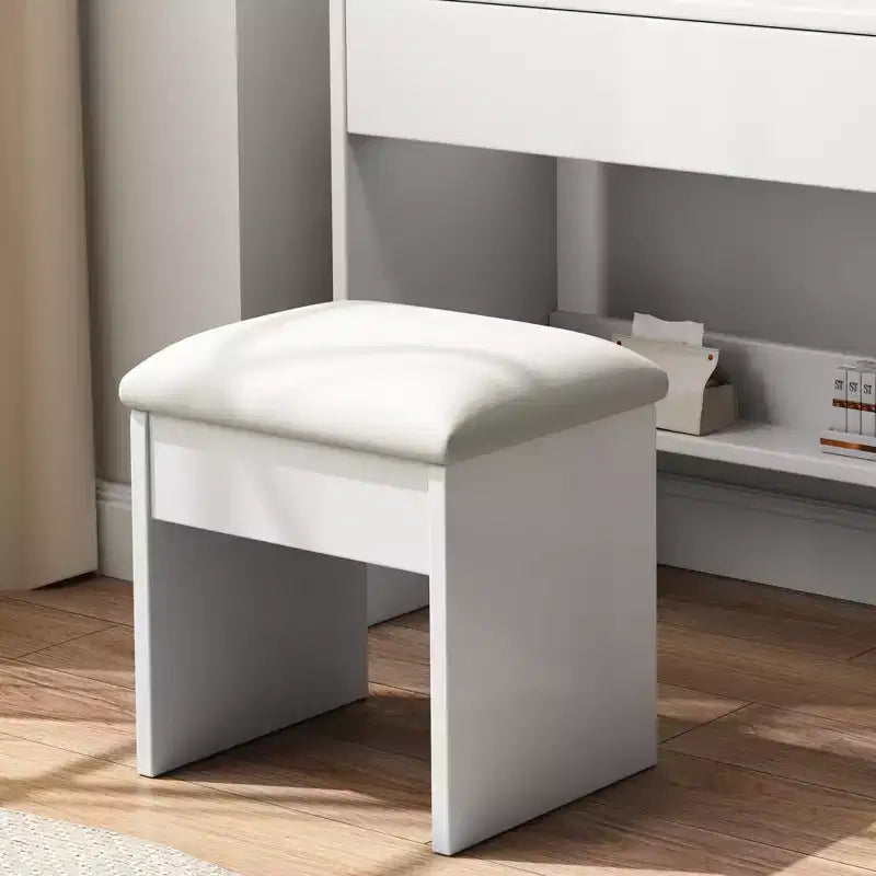 GDFStudio Draxen Modern Mirror Vanity Set with LED, Hair Dryer Holder, 3 Drawers and Open Shelves