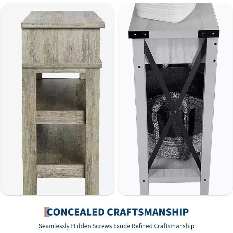 Farmhouse Style Console Table with 2 Drawers & 3 Shelves, Entryway Table with Storage, Grey Sofa Table for Living Room, Hallway, Entry