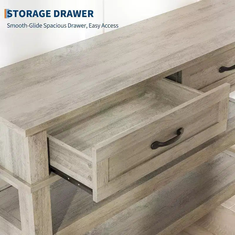 Farmhouse Style Console Table with 2 Drawers & 3 Shelves, Entryway Table with Storage, Grey Sofa Table for Living Room, Hallway, Entry