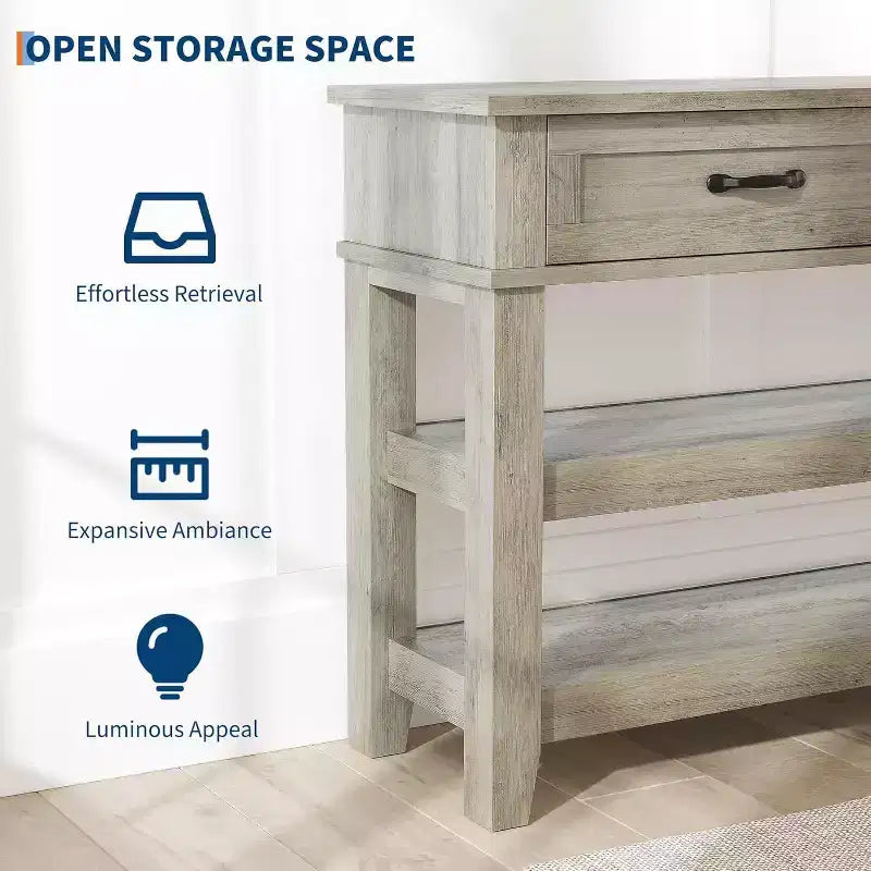 Farmhouse Style Console Table with 2 Drawers & 3 Shelves, Entryway Table with Storage, Grey Sofa Table for Living Room, Hallway, Entry
