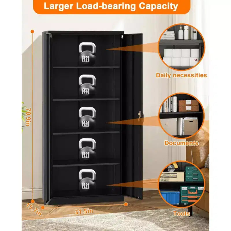 Armoire de rangement en métal de 180 cm avec portes verrouillables, 4 étagères réglables et pieds de nivellement, organiseur robuste