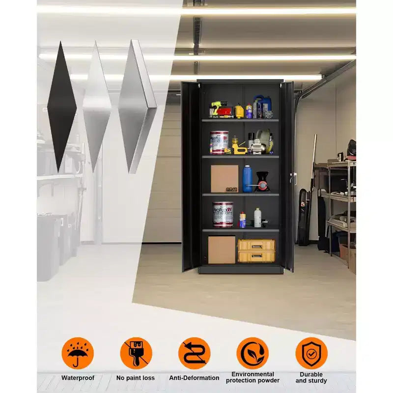 Armoire de rangement en métal de 180 cm avec portes verrouillables, 4 étagères réglables et pieds de nivellement, organiseur robuste
