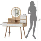 GDFStudio Kael Modern Mirror Makeup Vanity Table with Adjustable Light, 4 Drawers and 3 Open Shelves