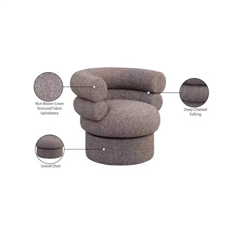 Meridian Furniture, fauteuil pivotant d'appoint en tissu texturé lin Valentina