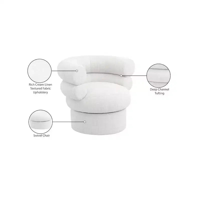 Meridian Furniture, fauteuil pivotant d'appoint en tissu texturé lin Valentina