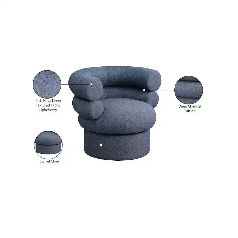 Meridian Furniture, fauteuil pivotant d'appoint en tissu texturé lin Valentina