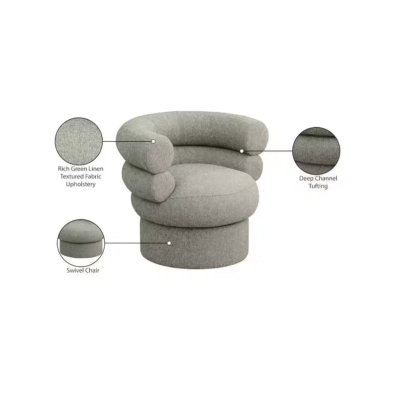 Meridian Furniture, fauteuil pivotant d'appoint en tissu texturé lin Valentina
