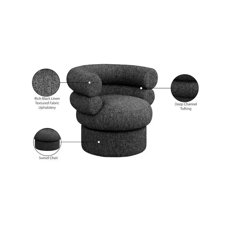 Meridian Furniture, fauteuil pivotant d'appoint en tissu texturé lin Valentina