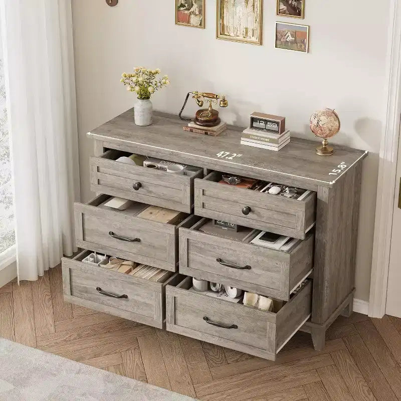 6 Commodes de Chambre, 47 Pouces de Large, Commodes de Rangement sur Pieds, Commode de Rangement en Bois pour Salon, Chambre, Entrée