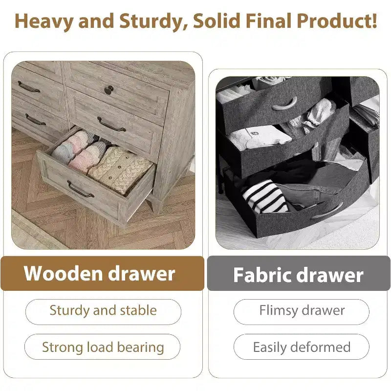 6 Commodes de Chambre, 47 Pouces de Large, Commodes de Rangement sur Pieds, Commode de Rangement en Bois pour Salon, Chambre, Entrée