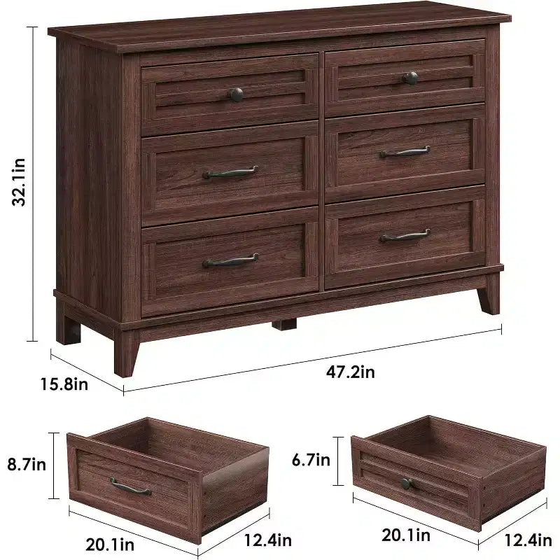 6 Commodes de Chambre, 47 Pouces de Large, Commodes de Rangement sur Pieds, Commode de Rangement en Bois pour Salon, Chambre, Entrée