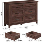 6 Commodes de Chambre, 47 Pouces de Large, Commodes de Rangement sur Pieds, Commode de Rangement en Bois pour Salon, Chambre, Entrée