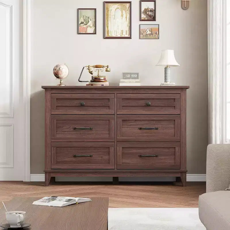 6 Commodes de Chambre, 47 Pouces de Large, Commodes de Rangement sur Pieds, Commode de Rangement en Bois pour Salon, Chambre, Entrée