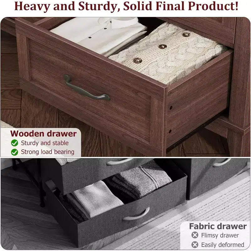 6 Commodes de Chambre, 47 Pouces de Large, Commodes de Rangement sur Pieds, Commode de Rangement en Bois pour Salon, Chambre, Entrée