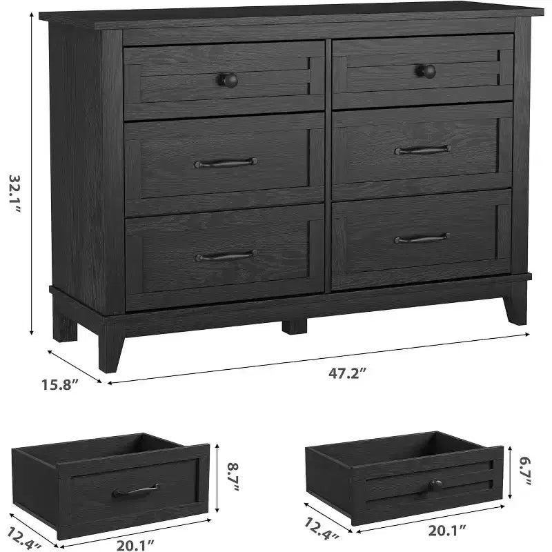 6 Commodes de Chambre, 47 Pouces de Large, Commodes de Rangement sur Pieds, Commode de Rangement en Bois pour Salon, Chambre, Entrée