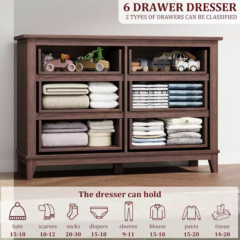 6 Commodes de Chambre, 47 Pouces de Large, Commodes de Rangement sur Pieds, Commode de Rangement en Bois pour Salon, Chambre, Entrée