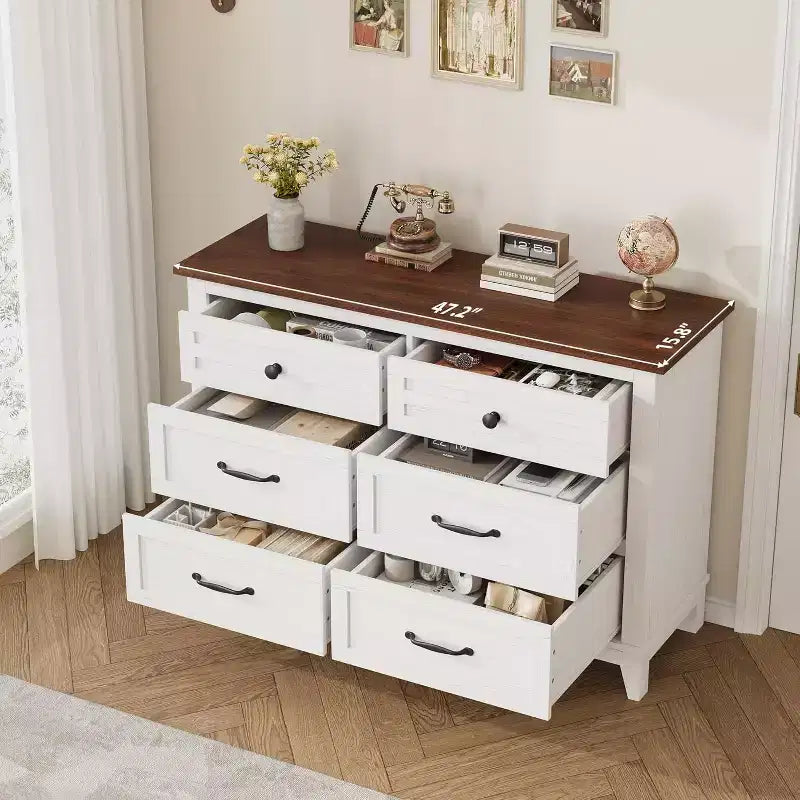 6 Commodes de Chambre, 47 Pouces de Large, Commodes de Rangement sur Pieds, Commode de Rangement en Bois pour Salon, Chambre, Entrée
