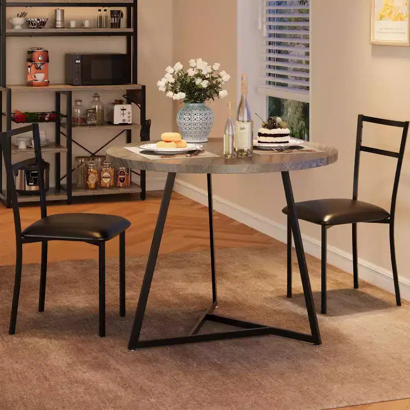 Dining Table Set for 2, Kitchen Table and Chairs for 2 with Upholstered Chairs, 3 Piece Dining Room Table Set, Round Kitchen Table Set