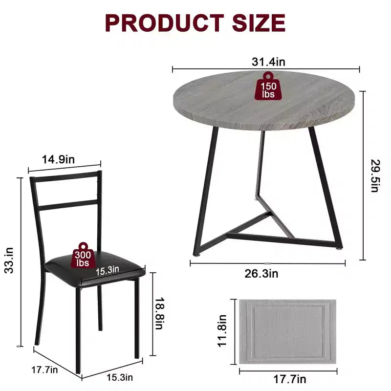 Dining Table Set for 2, Kitchen Table and Chairs for 2 with Upholstered Chairs, 3 Piece Dining Room Table Set, Round Kitchen Table Set