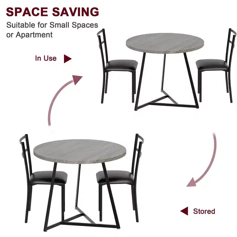Dining Table Set for 2, Kitchen Table and Chairs for 2 with Upholstered Chairs, 3 Piece Dining Room Table Set, Round Kitchen Table Set