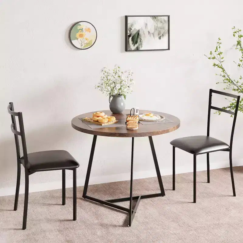 Dining Table Set for 2, Kitchen Table and Chairs for 2 with Upholstered Chairs, 3 Piece Dining Room Table Set, Round Kitchen Table Set