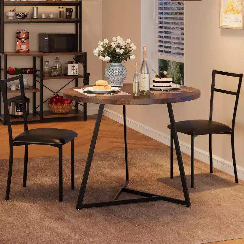 Dining Table Set for 2, Kitchen Table and Chairs for 2 with Upholstered Chairs, 3 Piece Dining Room Table Set, Round Kitchen Table Set