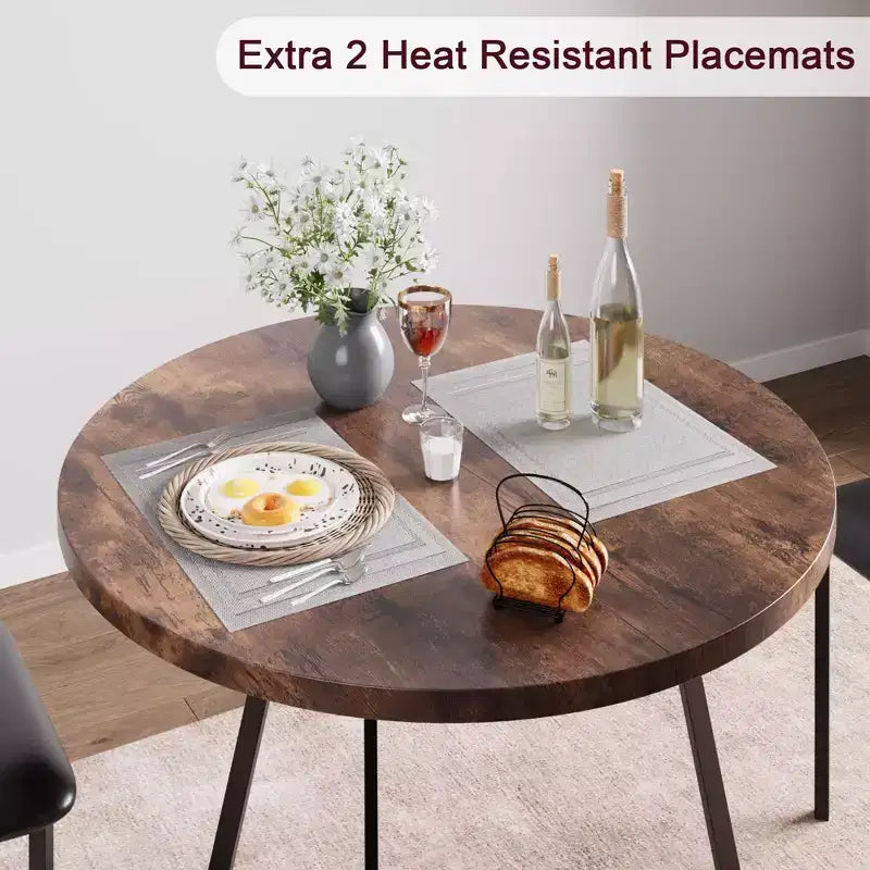 Dining Table Set for 2, Kitchen Table and Chairs for 2 with Upholstered Chairs, 3 Piece Dining Room Table Set, Round Kitchen Table Set