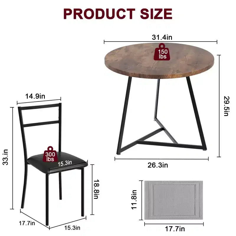 Dining Table Set for 2, Kitchen Table and Chairs for 2 with Upholstered Chairs, 3 Piece Dining Room Table Set, Round Kitchen Table Set
