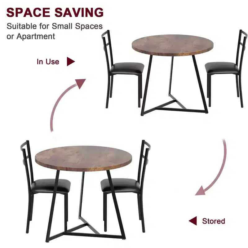 Dining Table Set for 2, Kitchen Table and Chairs for 2 with Upholstered Chairs, 3 Piece Dining Room Table Set, Round Kitchen Table Set