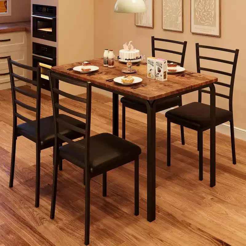 Dining Table Set for 4, Kitchen Table and Chairs for 4, 5 Piece Kitchen Dining Room Table Set,Wood Modern Rectangle Dinner Table With Upholstered Seat