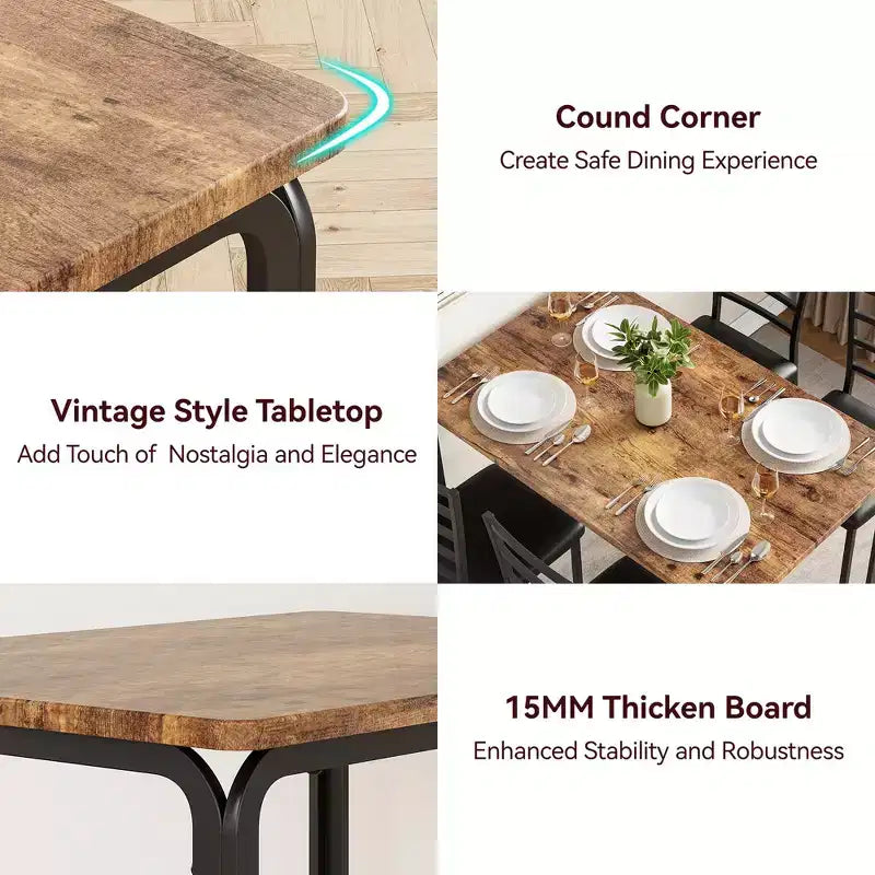 Dining Table Set for 4, Kitchen Table and Chairs for 4, 5 Piece Kitchen Dining Room Table Set,Wood Modern Rectangle Dinner Table With Upholstered Seat
