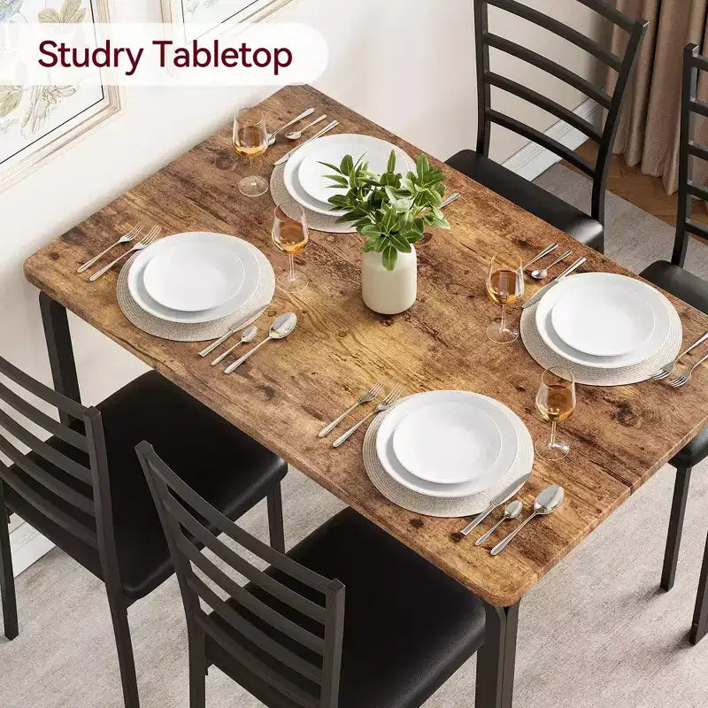 Dining Table Set for 4, Kitchen Table and Chairs for 4, 5 Piece Kitchen Dining Room Table Set,Wood Modern Rectangle Dinner Table With Upholstered Seat