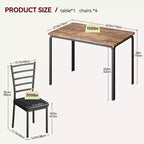 Dining Table Set for 4, Kitchen Table and Chairs for 4, 5 Piece Kitchen Dining Room Table Set,Wood Modern Rectangle Dinner Table With Upholstered Seat