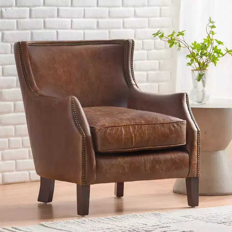 Christopher Knight Home Njord Contemporary Top Grain Leather Upholstered Club Chair with Nailhead Trim