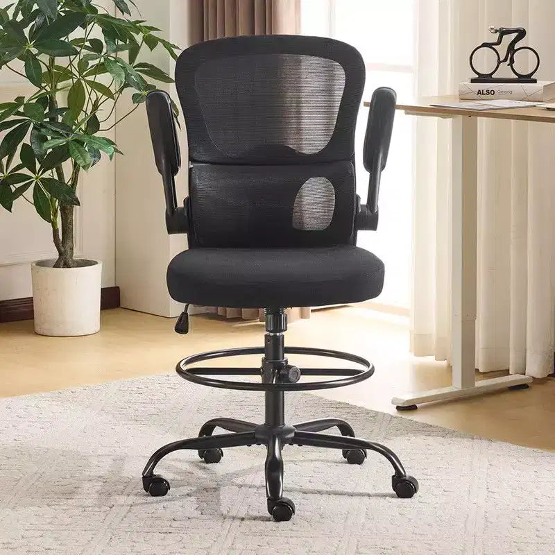 Chaise de bureau haute Karl Home | Respirante en maille, chaise de dessinateur avec anneau de repose-pieds réglable