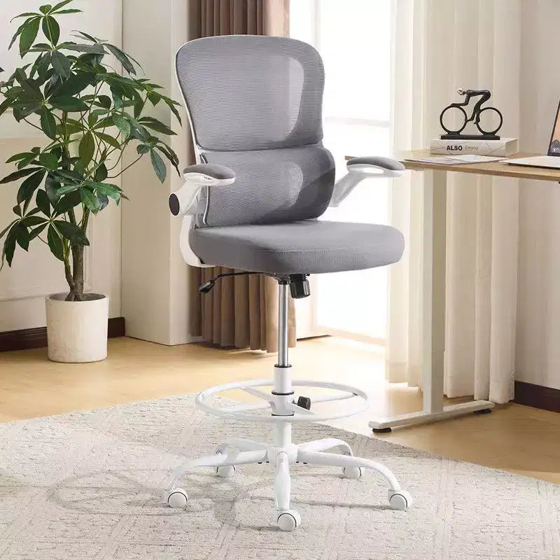 Chaise de bureau haute Karl Home | Respirante en maille, chaise de dessinateur avec anneau de repose-pieds réglable