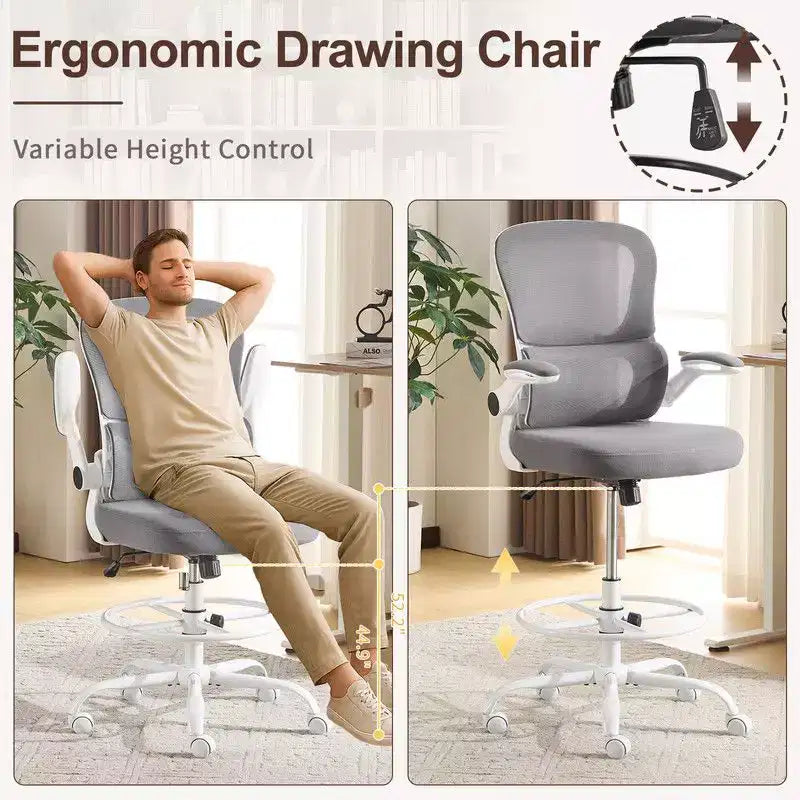 Chaise de bureau haute Karl Home | Respirante en maille, chaise de dessinateur avec anneau de repose-pieds réglable