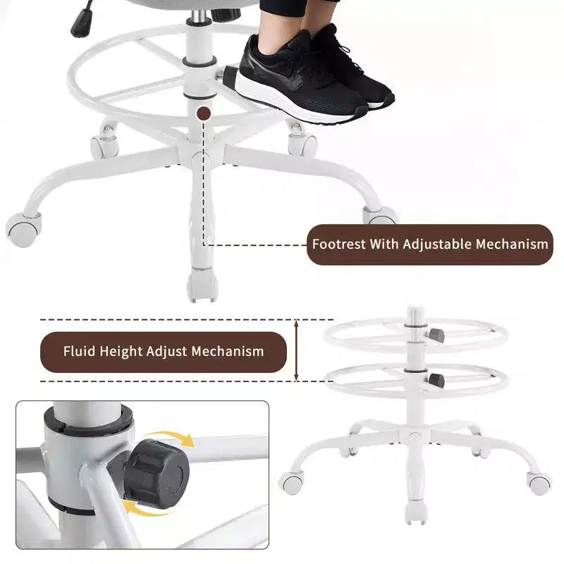 Chaise de bureau haute Karl Home | Respirante en maille, chaise de dessinateur avec anneau de repose-pieds réglable