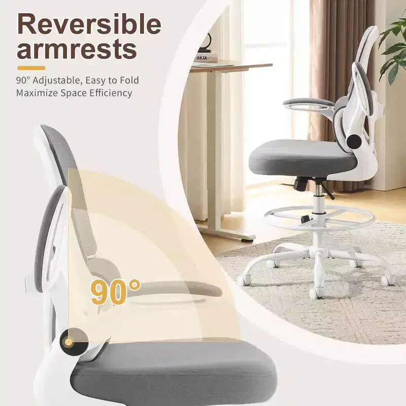 Chaise de bureau haute Karl Home | Respirante en maille, chaise de dessinateur avec anneau de repose-pieds réglable