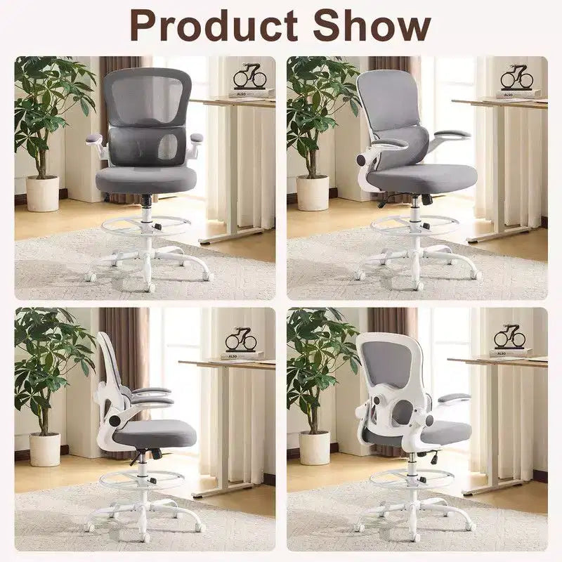 Chaise de bureau haute Karl Home | Respirante en maille, chaise de dessinateur avec anneau de repose-pieds réglable