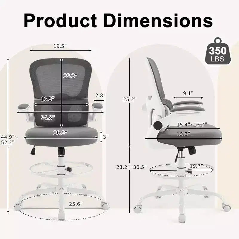 Chaise de bureau haute Karl Home | Respirante en maille, chaise de dessinateur avec anneau de repose-pieds réglable