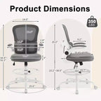 Chaise de bureau haute Karl Home | Respirante en maille, chaise de dessinateur avec anneau de repose-pieds réglable