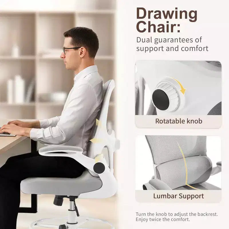Chaise de bureau haute Karl Home | Respirante en maille, chaise de dessinateur avec anneau de repose-pieds réglable