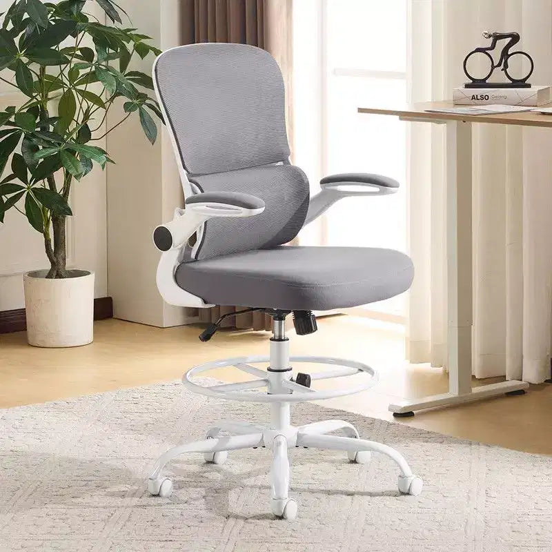 Chaise de bureau haute Karl Home | Respirante en maille, chaise de dessinateur avec anneau de repose-pieds réglable