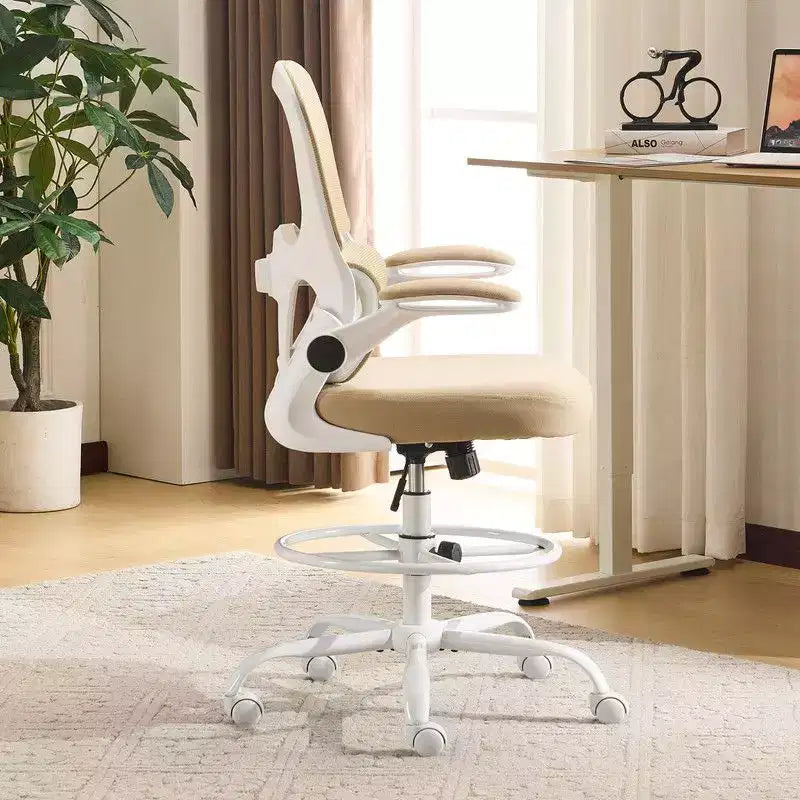 Chaise de bureau haute Karl Home | Respirante en maille, chaise de dessinateur avec anneau de repose-pieds réglable