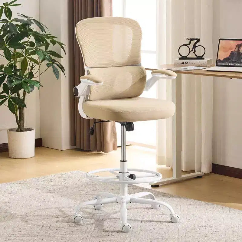 Chaise de bureau haute Karl Home | Respirante en maille, chaise de dessinateur avec anneau de repose-pieds réglable