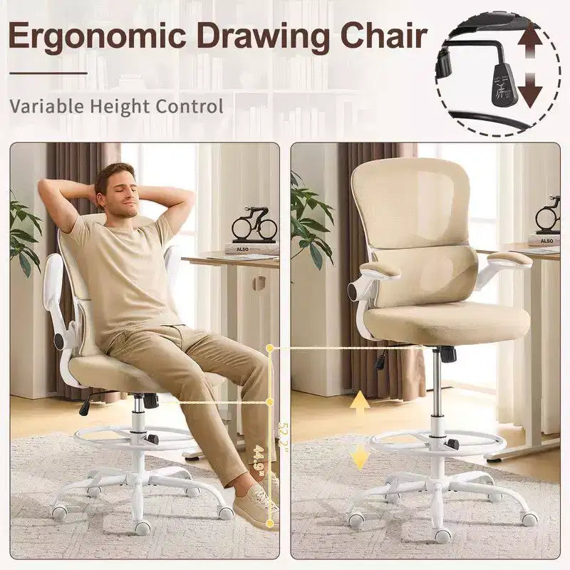 Chaise de bureau haute Karl Home | Respirante en maille, chaise de dessinateur avec anneau de repose-pieds réglable