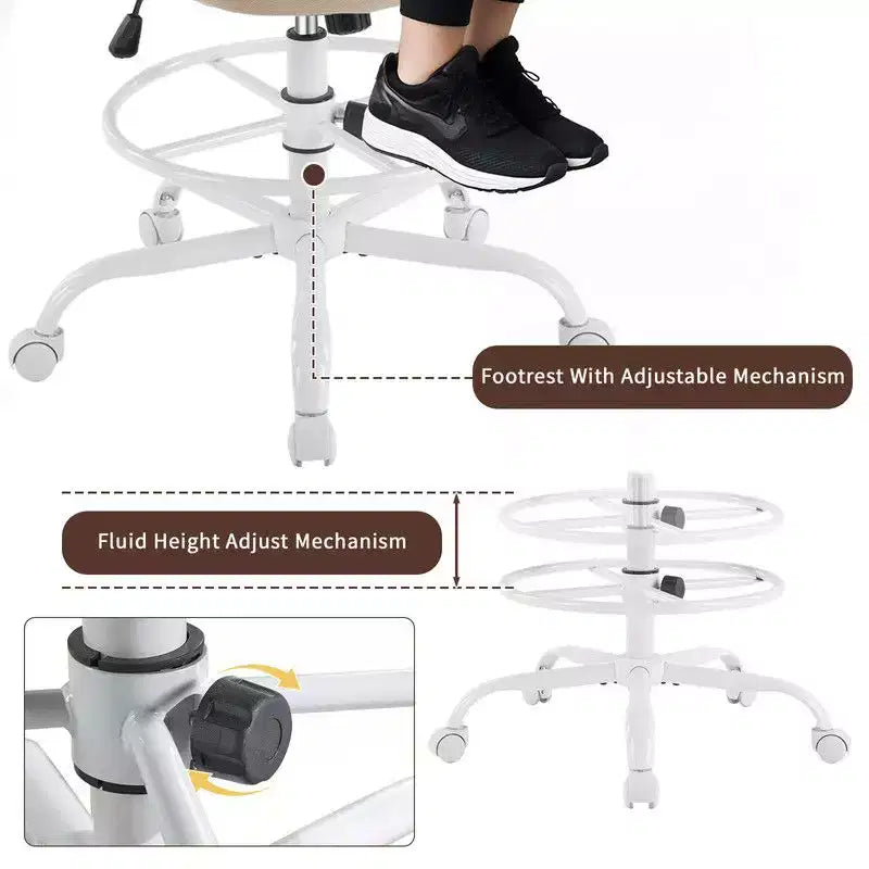 Chaise de bureau haute Karl Home | Respirante en maille, chaise de dessinateur avec anneau de repose-pieds réglable