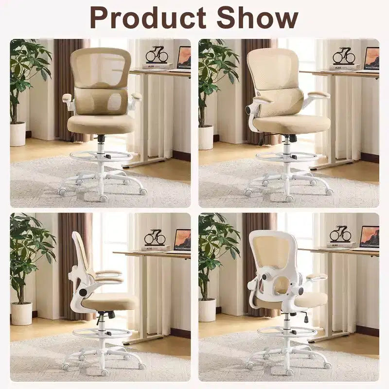 Chaise de bureau haute Karl Home | Respirante en maille, chaise de dessinateur avec anneau de repose-pieds réglable